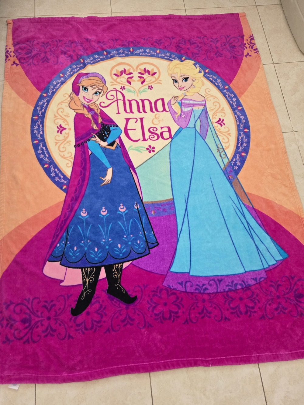 Disney Frozen Anna & Elsa Throw Blanket in Pink, Blue and Purple